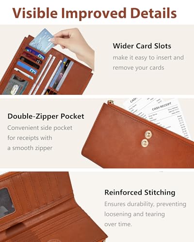 Brown Women's Slim Wallet,Thin RFID Card Holder with Zipper Pocket - color: Brown, size: Bifold