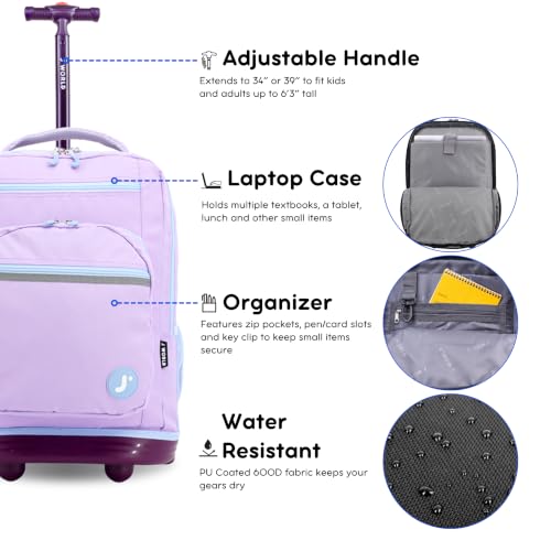 J World Sundance Laptop Rolling Backpack for Girls Boys. Roller Bookbag with Wheels, 20 Inch, Purple - color: Purple