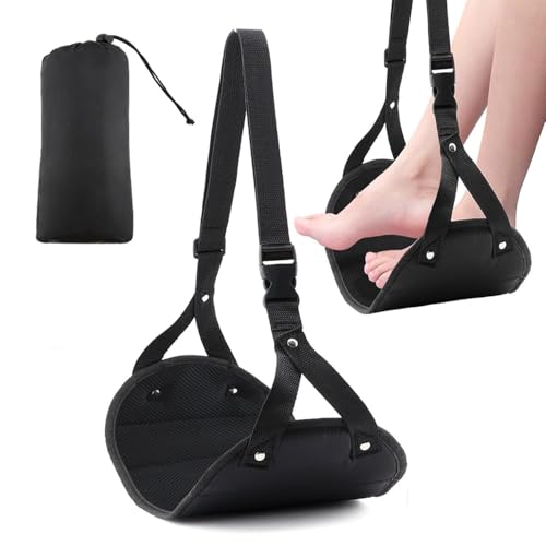 Memory Foam Airplane Foot Hammock – Ultimate Travel Foot Rest for in-Flight Comfort & Relaxation(Black) - color: Black