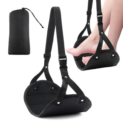 Memory Foam Airplane Foot Hammock – Ultimate Travel Foot Rest for in-Flight Comfort & Relaxation(Black) - color: Black