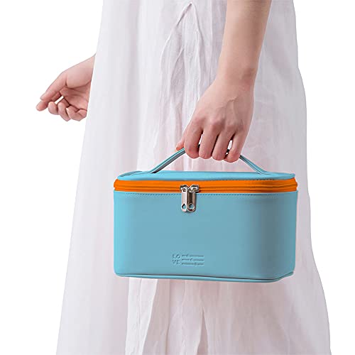 Meiyuuo Travel Makeup Bag for Women, PU Leather Cosmetic Bag, Cyan Blue - color: Cyan Blue