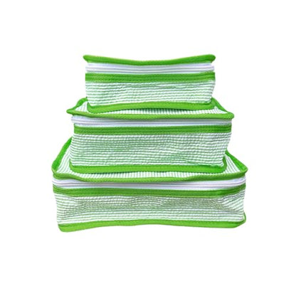 Seersucker Packing Cubes, 3 Pack Blank for DIY Embroidery Kids Travel Organizer - color: Green