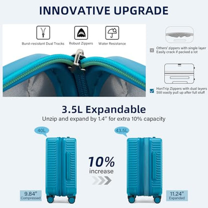 HanTrip 20 Inch Hardside Carry on Luggage with Wheels, Caribbean Blue - color: Caribbean Blue, size: Expandable 20 Inch