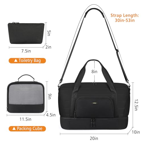 TIBES Travel Weekender Bag for Women, Overnight Bag with Shoe Compartment | 3PCS Large Travel Duffel Bag for Gym, Travel, Hospital, Business Trip, Carry On Tote, Wet & Dry Separation, Water Resistant - color: R-Black