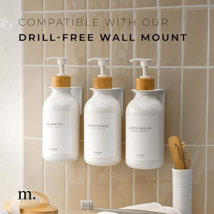 MaisoNovo Refillable Shampoo and Conditioner Bottles| White Bamboo Set of 3 - color: White /Bamboo