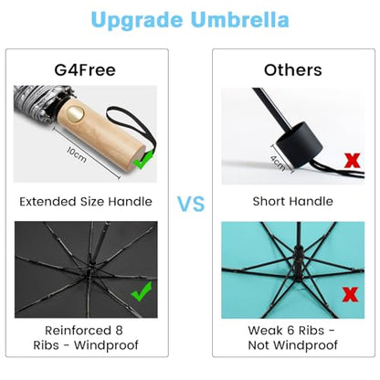 G4Free Windproof Travel Umbrella with Large Wooden Handle 46" Canopy - color: Silver/Black