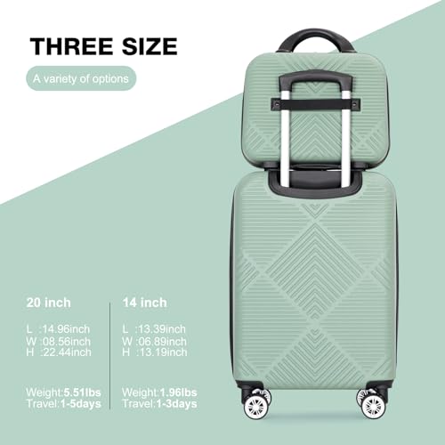 Tripcomp Carry-on Luggage Set 2 Piece Hardside Suitcase With Spinner Wheels - color: Olive Green-2, size: 2 Piece Set(14/20)