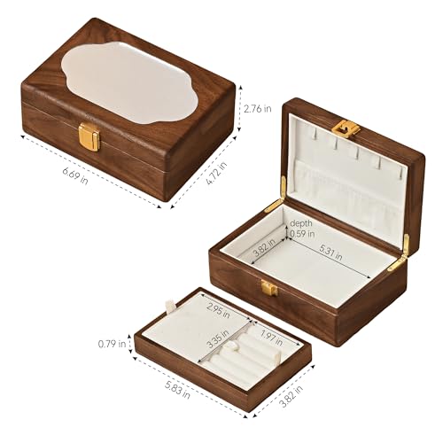 Black Walnut Wooden Jewelry Box, Small 2 Layer Travel Jewelry Case - color: 2-Layer