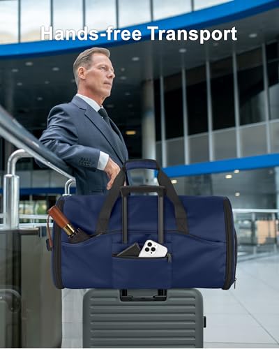 NPBAG Convertible Garment Duffle Bags for Travel - Carry on Garment Bag, Suit Bag for Men & Women, 3 in 1 Foldable Travel Duffle Backpack with Shoulder Strap (Blue) - color: Blue