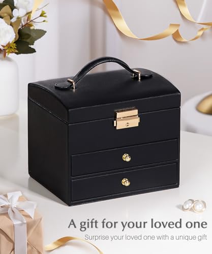 Homde Small Jewelry Box for Girls: 3-Layer Lockable Organizer(Black) - color: Graphite Black