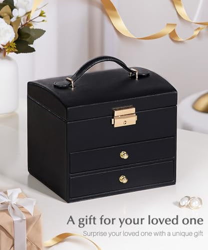 Homde Small Jewelry Box for Girls: 3-Layer Lockable Organizer(Black) - color: Graphite Black