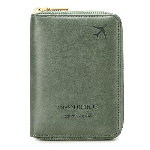 Passport Holder Covers Case with Safe Zipper Closure, RFID Blocking PU Leather Waterproof Travel Wallet for Women Men(Green) - color: Green