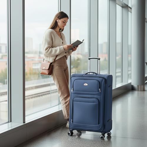 30'' Large Softside Suitcase,Expandable,waterproof Fabric - color: Blue, size: Checked-Large 30-Inch