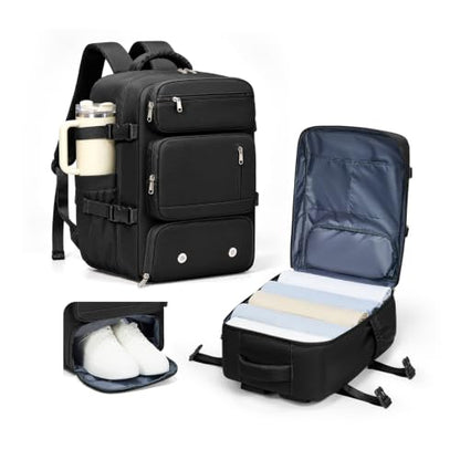 suradar Travel Backpack, 180° Open Laptop Backpack with Shoe Compartment - color: W3-black