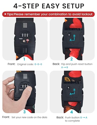 Travelkin Luggage Straps TSA Approved, Suitcase Straps with TSA Lock - color: Colorful Hearts