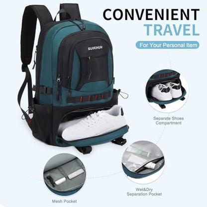 Hiking Daypack Camping Expandable Travel Backpack Men Women 40L - color: Turquoise&black, size: Medium