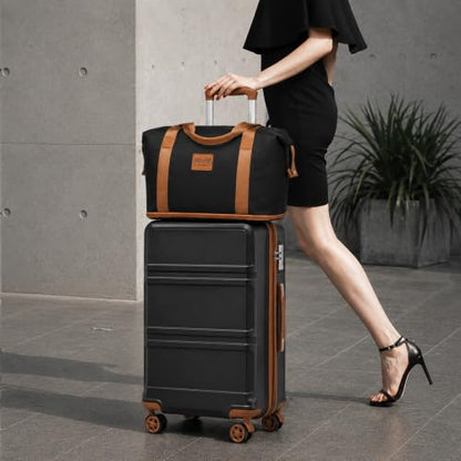 Kono Suitcase Set 3 Piece Luggage Set Expandable with Spinner Wheels - color: Apricot Black, size: 6-piece set (Db/Tb/12/20/24/28)