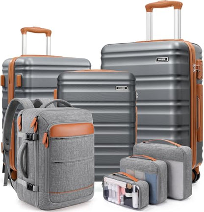 7 Piece luggage sets with YKK Zipper 20/24/28" with Backpack - color: Silver Gray, size: 7 piece set (20/24/28inch)