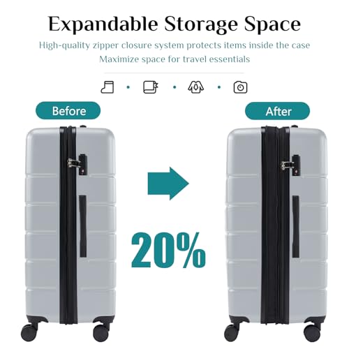 OLIXIS 24 Inch Carry-On Suitcase, Hardside Rolling Luggage, Light Grey - color: Light Grey, size: 24 IN