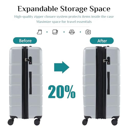 OLIXIS 3-Piece Luggage Set, Carry On Suitcases with Spinner Wheels, Expandable Travel Luggage with TSA Approved Lock & ABS Hard Shell, Light Grey, 20/24/28 Inch - color: Light Grey, size: 20/24/28IN