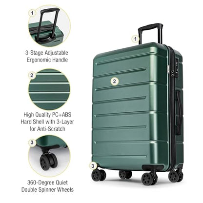 KYME Luggage Sets 2 Piece Suitcase Set Hardshell 20 inch/24 inch Luggage with Spinner Wheels Hardside PC+ABS Checked Large Suitcase with TSA Lock for Women Men Green - color: Green, size: 2-Piece Set (20/24)