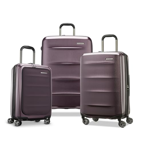 Samsonite Octiv Pro 3-Piece Hardside Lightweight (21/24/28) Front Pocket Carry-On Pro, Medium & Large-Checked Luggage Set, Expandable, Four Spinner Wheels, Adjustable Handle, TSA Lock – Purple - color: Amethyst Purple, size: 3-Piece Set (Pro 21 with Front