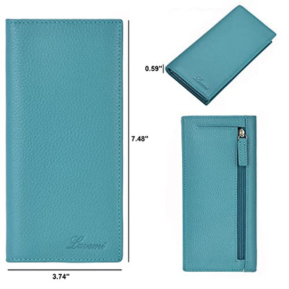 Lavemi Ultra Slim Thin Leather Women Wallet RFID Blocking Credit Card Holder Bifold Long Ladies Billfold - color: 2- Light Green