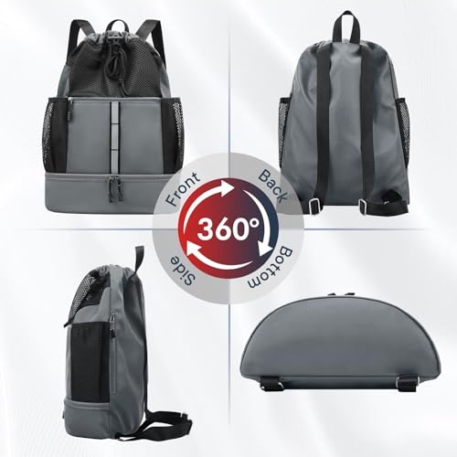 PinCute Drawstring Backpack for Men Women, Mesh Gym Bag for Beach - color: Dark Grey