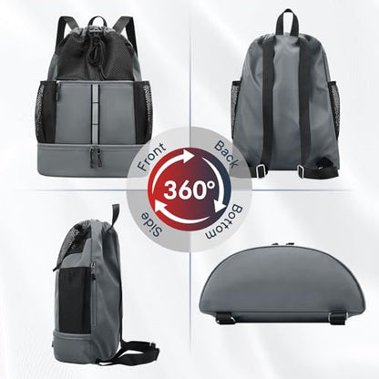 PinCute Drawstring Backpack for Men Women, Mesh Gym Bag for Beach - color: Dark Grey