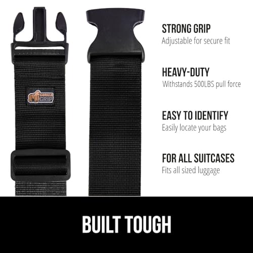 GORILLA GRIP Heavy Duty Luggage Straps for Suitcase, 2 Pack, Black - color: Black