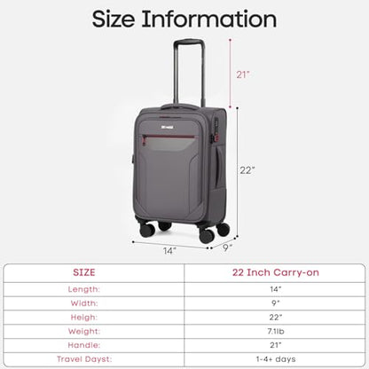 22'' Upright Spinner Softshell Suitcase w/Spinner Wheels - color: Grey, size: Carry-On 22 inch