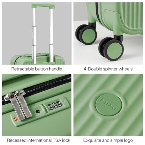 mixi Underseat Carry on Luggage 16 Inch Hardshell PC Suitcase with Spinner Wheels TSA Lock for Travel, Avocado Green - color: Avocado Green TSA2, size: 16-inch