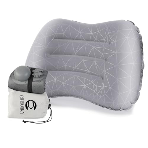 Crisonky Camping Pillow with Built in Pump - Inflatable Pillow - Travel Pillows for Backpacking & Airplane, Lumbar Support Blow Up Compressible Pillow