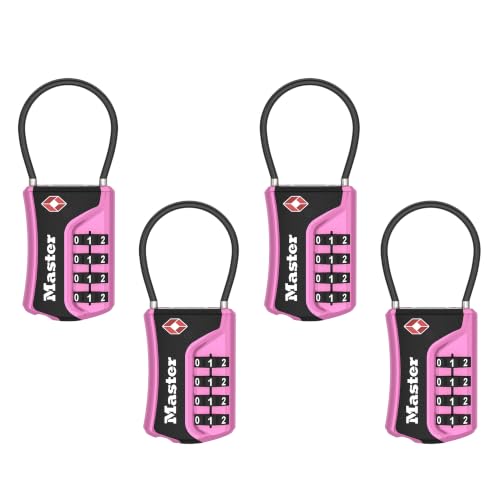 Master Lock TSA Approved Combination Luggage Lock, 4-Pack, 4697PNKEC4 - color: Pink, size: 4 Pack