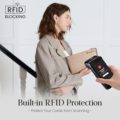 befen Genuine Leather Wristlet Clutch Wallet Purses with RFID Blocking - color: Nude