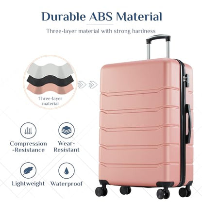 OLIXIS 3-Piece Luggage Set, Carry On Suitcases with Spinner Wheels, Expandable Travel Luggage with TSA Approved Lock & ABS Hard Shell, Pink, 20/24/28 Inch - color: Pink, size: 20/24/28IN