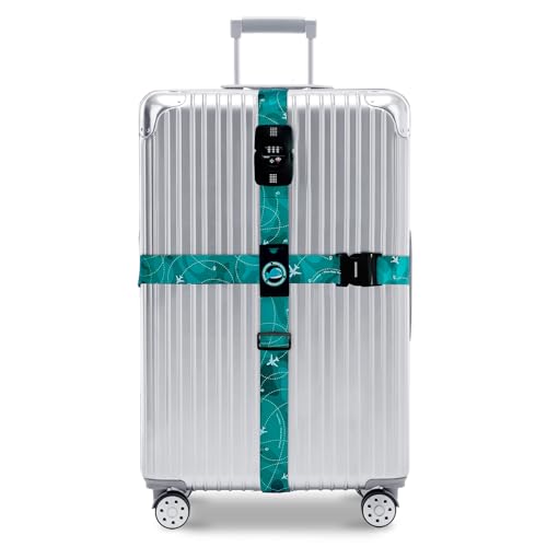 Travelkin Luggage Straps TSA Approved, Suitcase Straps with TSA Lock - color: Air Line Blue
