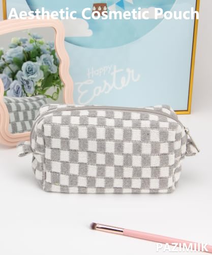 PAZIMIIK Checkered Makeup Bag for Purse, Small Travel Cosmetic Pouch,Grey - color: Grey