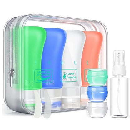 14 Pack Silicone Travel Bottles Set, Leak Proof Travel Size Containers, Perfect For Personal Travel (Green) - color: Green