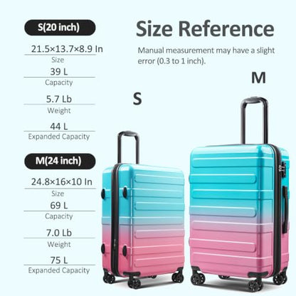 Checked 24inch Luggage with Spinner Wheels,Expandable - color: Cotton Candy, size: M (24 In)