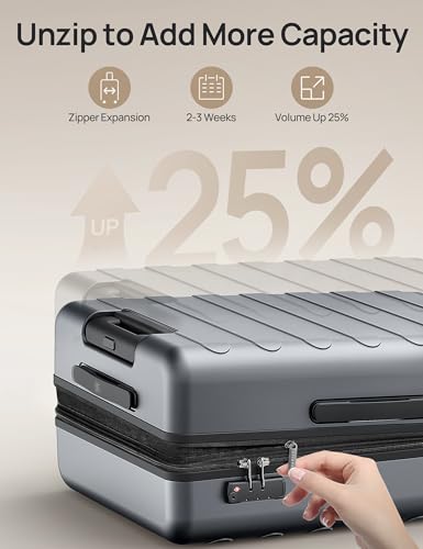 NINETYGO Medium Checked Luggage 24 Inch, Checking In Luggage with Smooth Spinner Wheels, Expandable, Hard Shell PC Suitcase, Lightweight Travel Luggage, TSA Approved (Grey, Rhine Max) - color: 01-Grey (Expandable), size: Checked 24-Inch