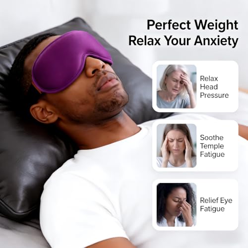 Weighted Cooling Sleep Mask, 6oz 3D Blackout Eye Mask for Sleeping, Contoured Gel Eye Mask, Adjustable Strap, Eyelash Friendly Sleep Mask, Naps, Travel, Purple - color: Purple
