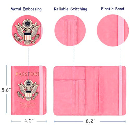 TOURSUIT RFID Blocking Passport Holder, Leather Travel Wallet, Pink - color: Pink
