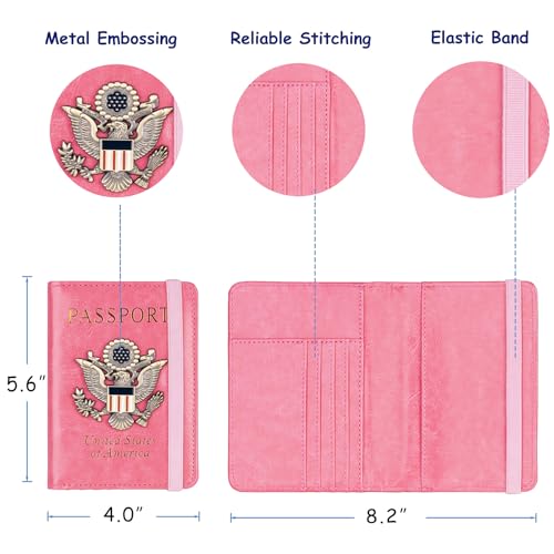 TOURSUIT RFID Blocking Passport Holder, Leather Travel Wallet, Pink - color: Pink