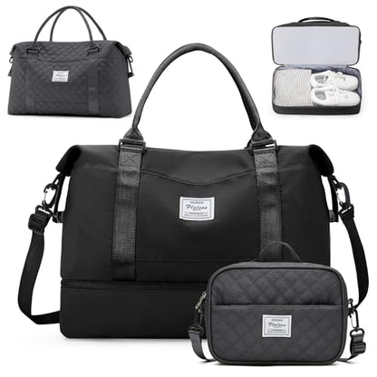 Weekender Bags for Women,Personal Item Travel Bag with Shoes Compartment - color: B-Blackn-3PCS-4051, size: Large