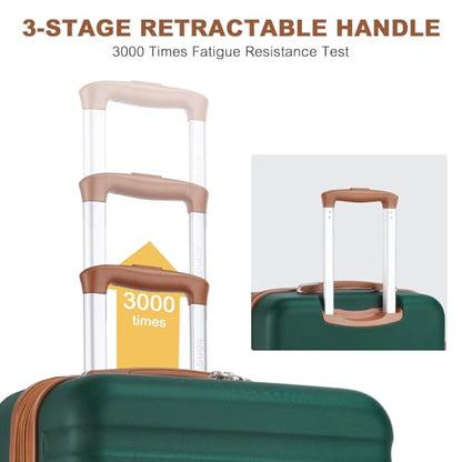 Kono Checked Luggage 24in Expandable Spinner TSA Lock ABS+PC Green - color: Green/Brown, size: Checked-medium 24-inch