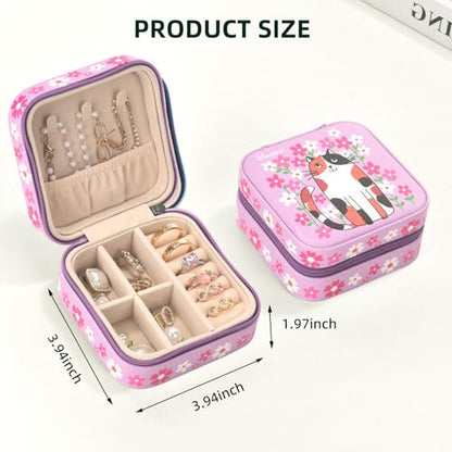 shunmei Mini Travel Jewelry Box, Personalised Pattern, Pink Cat - style: Pink Cat