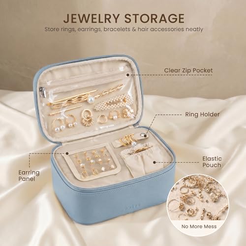 Prite 2 Pcs Makeup Bag Set Travel Cosmetic Case with Clear Toiletry Bag - color: Blue