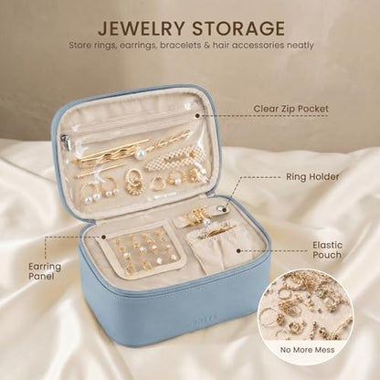 Prite 2 Pcs Makeup Bag Set Travel Cosmetic Case with Clear Toiletry Bag - color: Blue