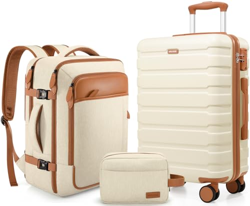 Carry on Luggage, Suitcase Set 3Piece with Backpack YKK zippers - color: Beige